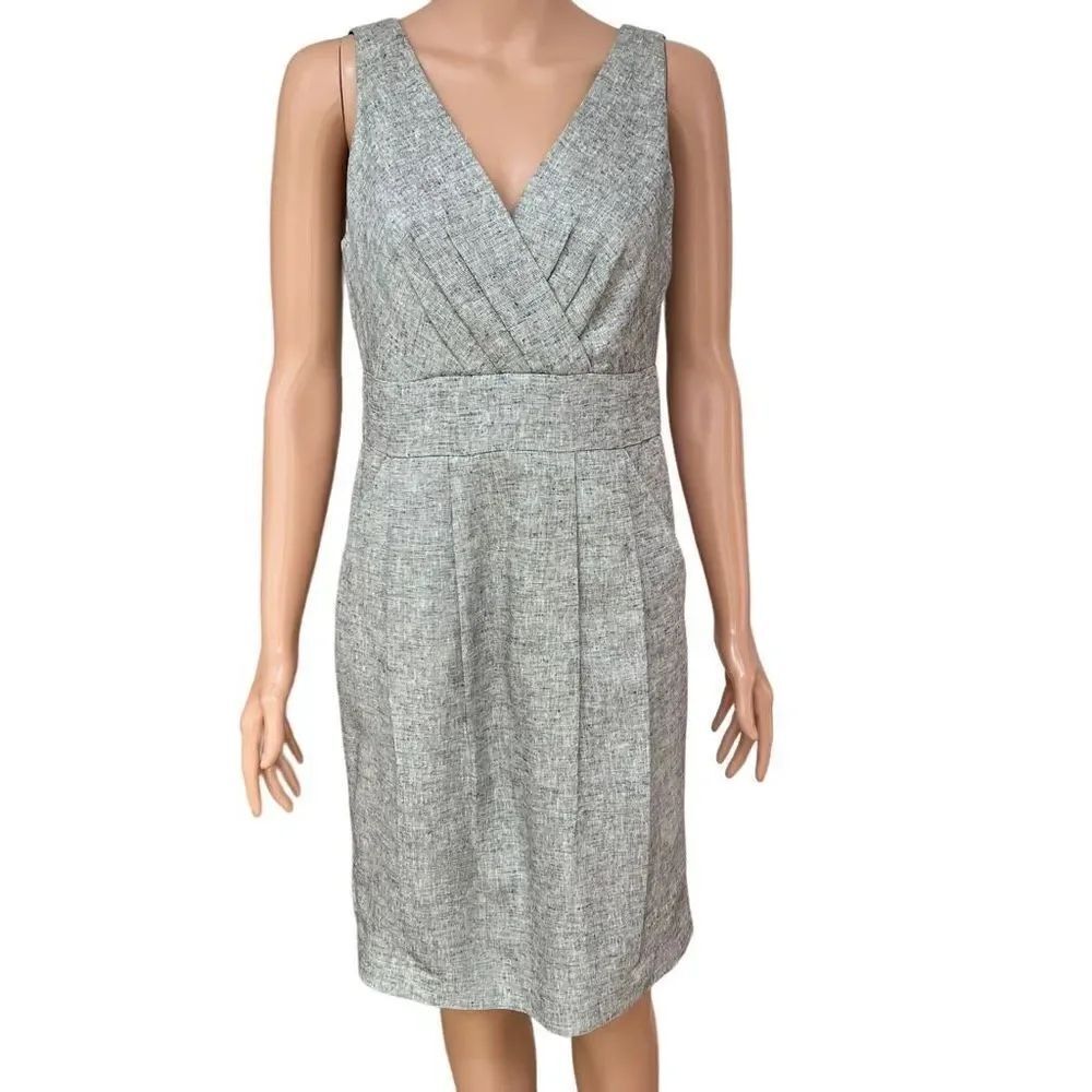 Ann Taylor Loft Gray Metallic Dress Linen Blend Sleeveless Retro Size 4